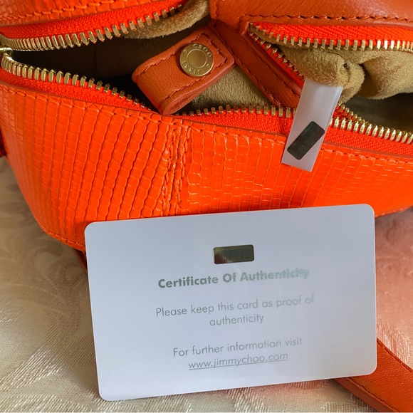 Jimmy Choo neon orange lizard quilted structured bag - Picture 12 of 15